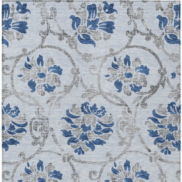 HomeRoots 9' Stylish Sky Blue and Gray Floral Area Rug - Durable, Washable Design for Indoor and Outdoor Use 9' X 12' 585662
