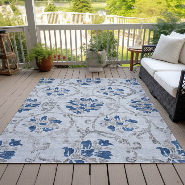 HomeRoots 9' Stylish Sky Blue and Gray Floral Area Rug - Durable, Washable Design for Indoor and Outdoor Use 9' X 12' 585662