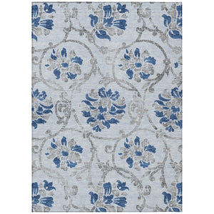 HomeRoots 9' Stylish Sky Blue and Gray Floral Area Rug - Durable, Washable Design for Indoor and Outdoor Use 9' X 12' 585662