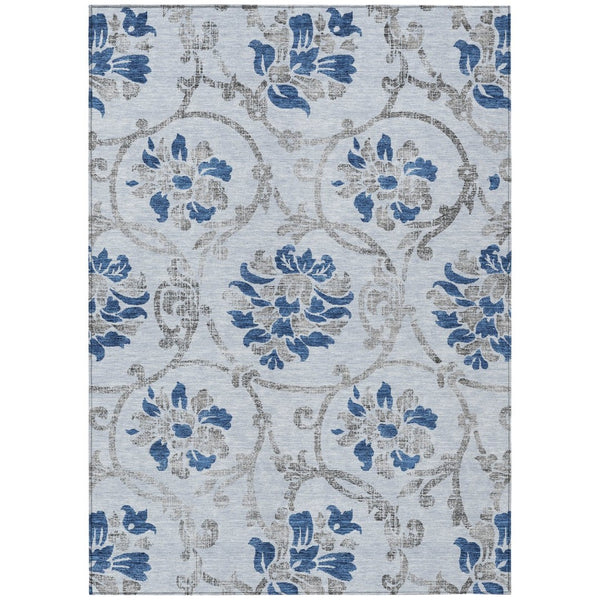 HomeRoots 9' Stylish Sky Blue and Gray Floral Area Rug - Durable, Washable Design for Indoor and Outdoor Use 9' X 12' 585662