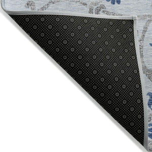 HomeRoots 9' Stylish Sky Blue and Gray Floral Area Rug - Durable, Washable Design for Indoor and Outdoor Use 9' X 12' 585662