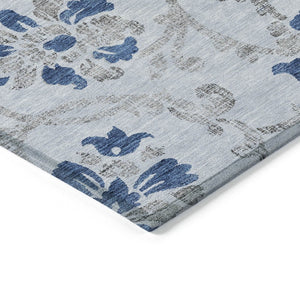 HomeRoots 9' Stylish Sky Blue and Gray Floral Area Rug - Durable, Washable Design for Indoor and Outdoor Use 9' X 12' 585662