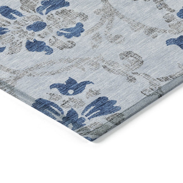 HomeRoots 9' Stylish Sky Blue and Gray Floral Area Rug - Durable, Washable Design for Indoor and Outdoor Use 9' X 12' 585662