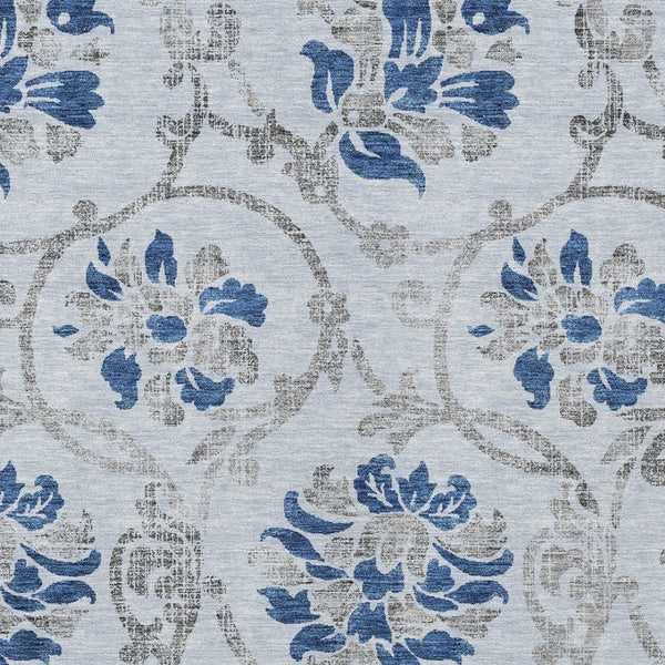 HomeRoots 9' Stylish Sky Blue and Gray Floral Area Rug - Durable, Washable Design for Indoor and Outdoor Use 9' X 12' 585662
