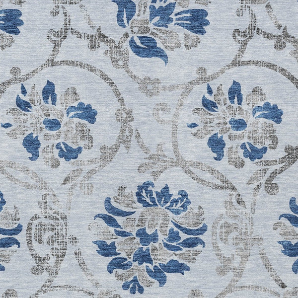 HomeRoots 5' Sky Blue and Gray Floral Area Rug - Durable, Washable Design for Indoor and Outdoor Spaces 10' X 14' 585663