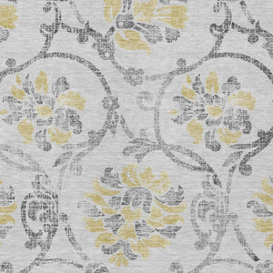 HomeRoots 5' Silver Gray and Gold Floral Area Rug - Elegant, Washable, Indoor/Outdoor Design for Any Space 5' X 8' 585665