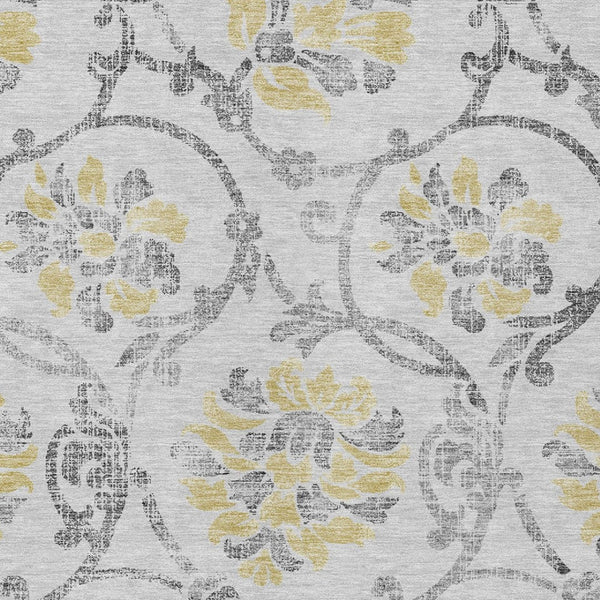HomeRoots 5' Silver Gray and Gold Floral Area Rug - Elegant, Washable, Indoor/Outdoor Design for Any Space 5' X 8' 585665
