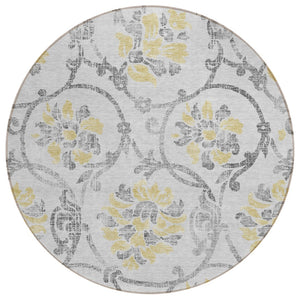 HomeRoots 5' Silver Gray and Gold Floral Area Rug - Elegant, Washable, Indoor/Outdoor Design for Any Space 8' Round 585666