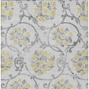 HomeRoots 5' Silver Gray and Gold Floral Area Rug - Elegant, Washable, Indoor/Outdoor Design for Any Space 8' X 10' 585667