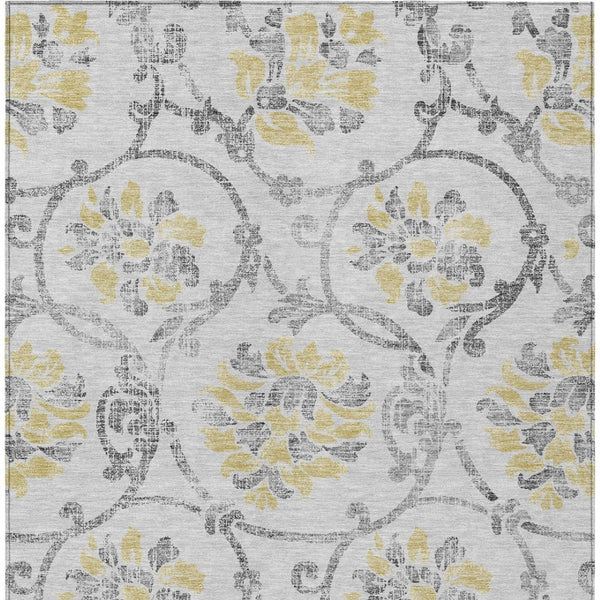 HomeRoots 5' Silver Gray and Gold Floral Area Rug - Elegant, Washable, Indoor/Outdoor Design for Any Space 8' X 10' 585667