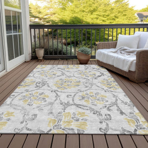 HomeRoots 5' Silver Gray and Gold Floral Area Rug - Elegant, Washable, Indoor/Outdoor Design for Any Space 8' X 10' 585667