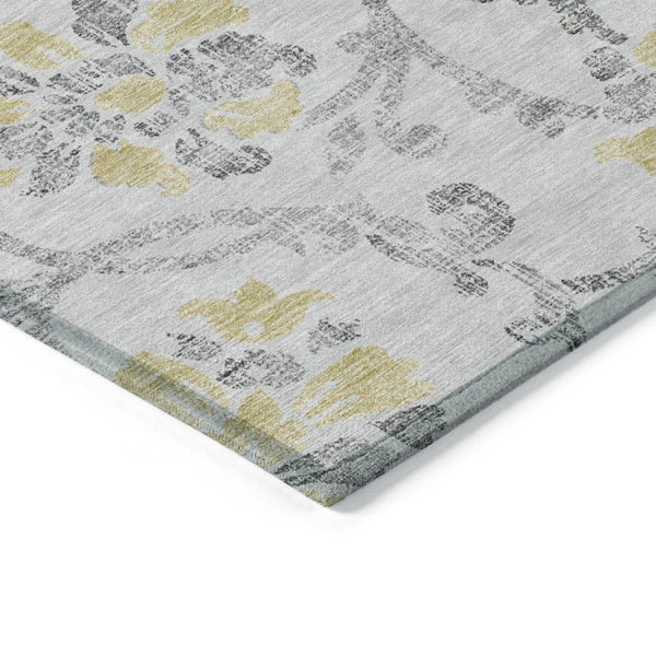 HomeRoots 5' Silver Gray and Gold Floral Area Rug - Elegant, Washable, Indoor/Outdoor Design for Any Space 8' X 10' 585667
