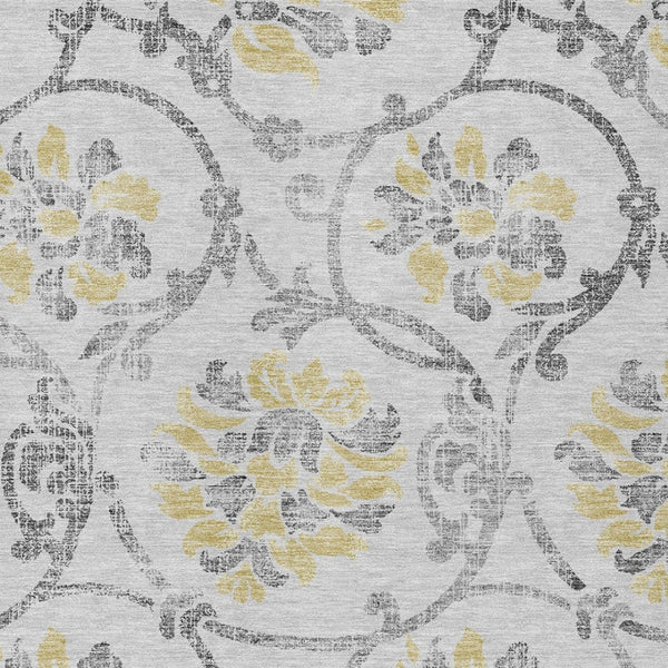 HomeRoots 5' Silver Gray and Gold Floral Area Rug - Elegant, Washable, Indoor/Outdoor Design for Any Space 8' X 10' 585667