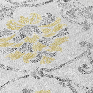 HomeRoots 5' Silver Gray and Gold Floral Area Rug - Elegant, Washable, Indoor/Outdoor Design for Any Space 8' X 10' 585667