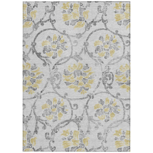 HomeRoots 9' Silver Gray and Gold Floral Area Rug - Elegant, Washable, Durable for Indoor and Outdoor Use 9' X 12' 585668