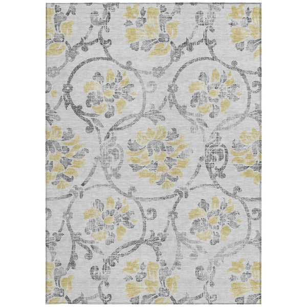 HomeRoots 9' Silver Gray and Gold Floral Area Rug - Elegant, Washable, Durable for Indoor and Outdoor Use 9' X 12' 585668
