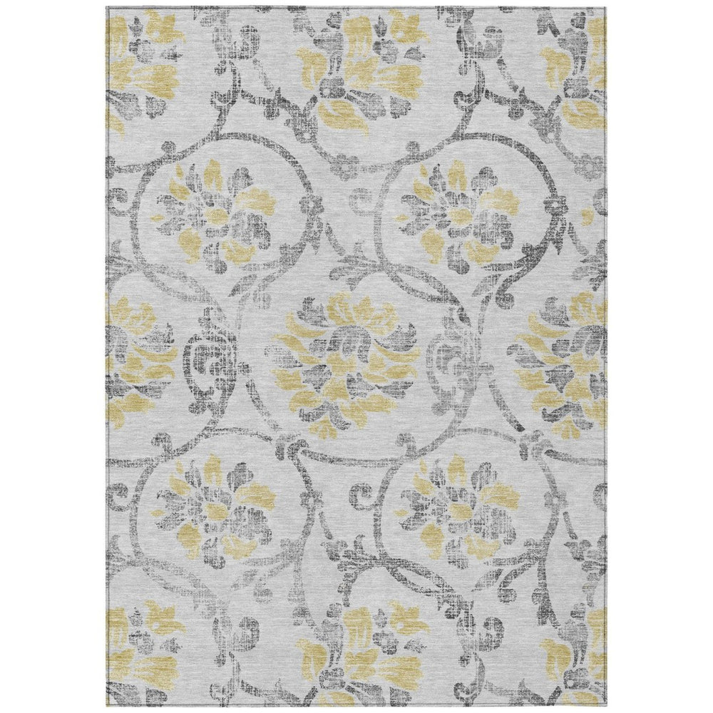 HomeRoots 9' Silver Gray and Gold Floral Area Rug - Elegant, Washable, Durable for Indoor and Outdoor Use 9' X 12' 585668