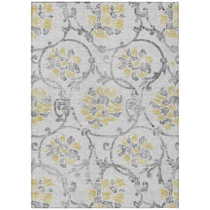 HomeRoots 9' Silver Gray and Gold Floral Area Rug - Elegant, Washable, Durable for Indoor and Outdoor Use 9' X 12' 585668