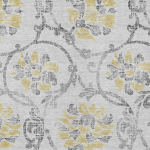 HomeRoots 9' Silver Gray and Gold Floral Area Rug - Elegant, Washable, Durable for Indoor and Outdoor Use 9' X 12' 585668