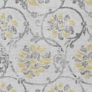 HomeRoots 5' Silver Gray and Gold Floral Area Rug - Elegant, Washable, Indoor/Outdoor Design for Any Space 10' X 14' 585669