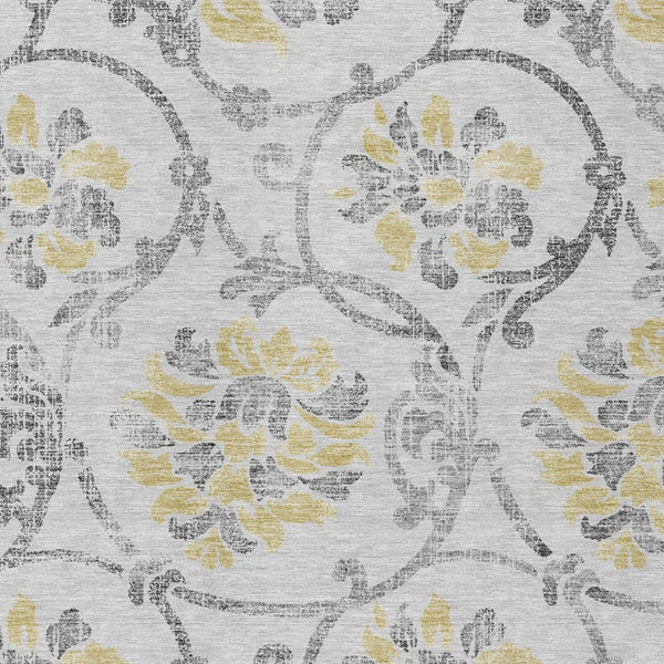 HomeRoots 5' Silver Gray and Gold Floral Area Rug - Elegant, Washable, Indoor/Outdoor Design for Any Space 10' X 14' 585669