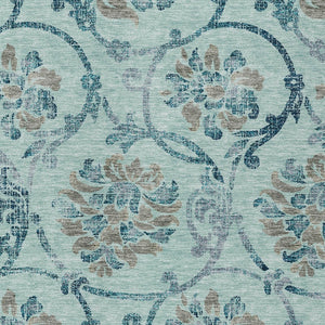 HomeRoots 5' Elegant Teal Blue Gray Aqua Floral Area Rug - Durable, Washable, Indoor & Outdoor Use, Easy Care 8' X 10' 585673