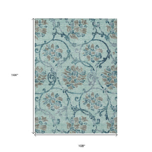 HomeRoots 9' Durable Floral Area Rug in Teal, Blue, Gray & Aqua for Indoor/Outdoor Elegance & Easy Care 9' X 12' 585674