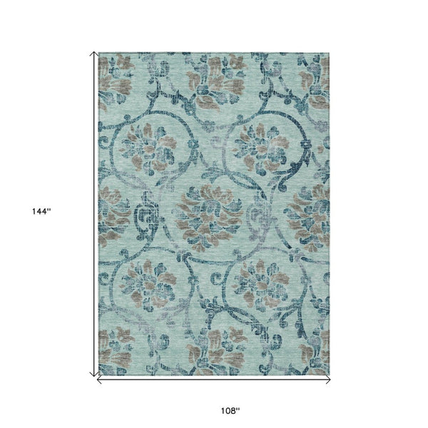 HomeRoots 9' Durable Floral Area Rug in Teal, Blue, Gray & Aqua for Indoor/Outdoor Elegance & Easy Care 9' X 12' 585674