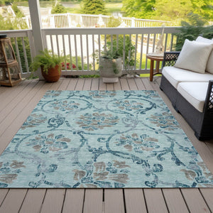 HomeRoots 9' Durable Floral Area Rug in Teal, Blue, Gray & Aqua for Indoor/Outdoor Elegance & Easy Care 9' X 12' 585674