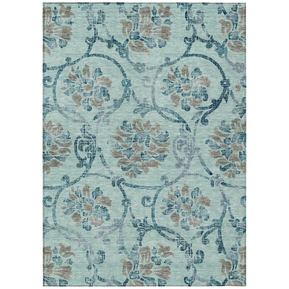HomeRoots 9' Durable Floral Area Rug in Teal, Blue, Gray & Aqua for Indoor/Outdoor Elegance & Easy Care 9' X 12' 585674