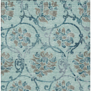 HomeRoots 9' Durable Floral Area Rug in Teal, Blue, Gray & Aqua for Indoor/Outdoor Elegance & Easy Care 9' X 12' 585674