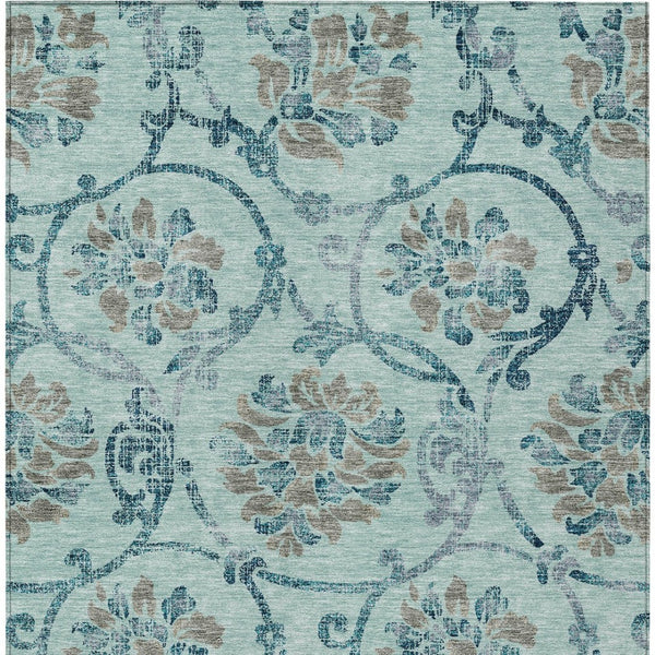 HomeRoots 9' Durable Floral Area Rug in Teal, Blue, Gray & Aqua for Indoor/Outdoor Elegance & Easy Care 9' X 12' 585674