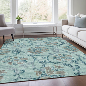 HomeRoots 9' Durable Floral Area Rug in Teal, Blue, Gray & Aqua for Indoor/Outdoor Elegance & Easy Care 9' X 12' 585674