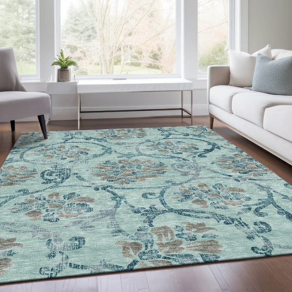 HomeRoots 9' Durable Floral Area Rug in Teal, Blue, Gray & Aqua for Indoor/Outdoor Elegance & Easy Care 9' X 12' 585674