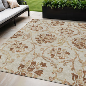 HomeRoots 5' Terra Cotta Copper Beige Floral Area Rug – Stylish Washable Design for Indoor or Outdoor Use 5' X 8' 585677