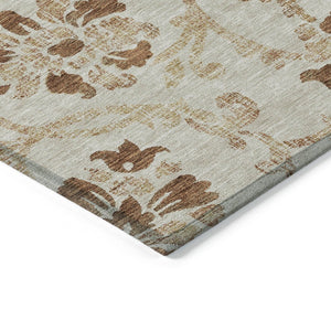 HomeRoots 5' Terra Cotta Copper Beige Floral Area Rug – Stylish Washable Design for Indoor or Outdoor Use 5' X 8' 585677