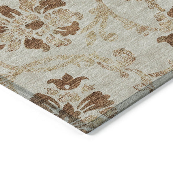 HomeRoots 5' Terra Cotta Copper Beige Floral Area Rug – Stylish Washable Design for Indoor or Outdoor Use 5' X 8' 585677