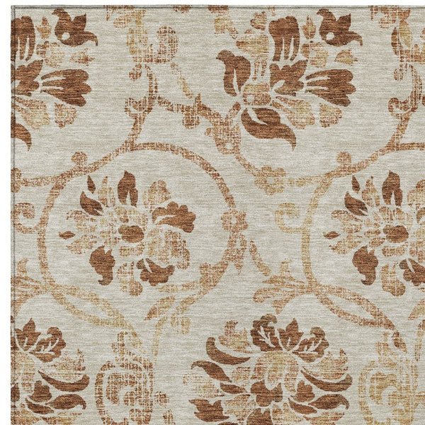 HomeRoots 5' Terra Cotta Copper Beige Floral Area Rug – Stylish Washable Design for Indoor or Outdoor Use 5' X 8' 585677
