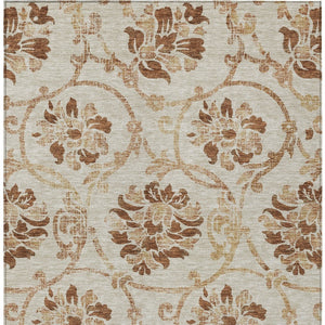 HomeRoots 5' Terra Cotta Copper Beige Floral Area Rug – Stylish Washable Design for Indoor or Outdoor Use 8' X 10' 585679