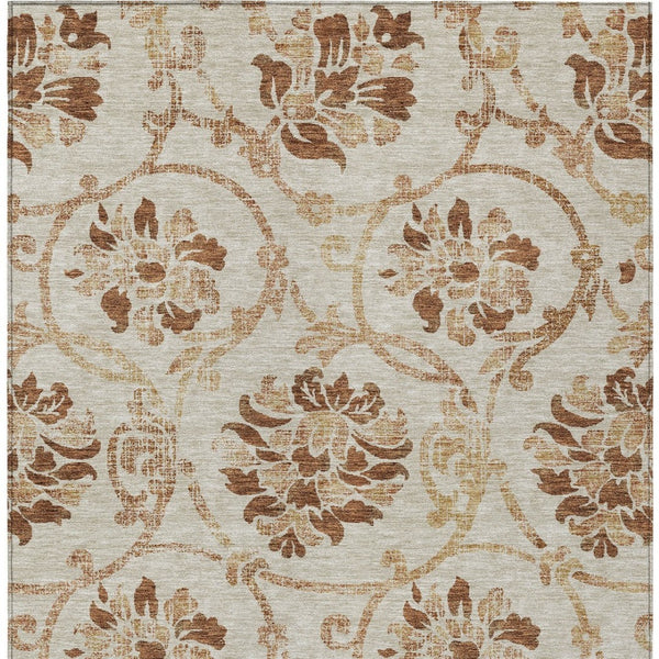 HomeRoots 9' Terra Cotta Floral Area Rug - Durable, Washable Design for Indoor & Outdoor Spaces, Timeless Style 9' X 12' 585680