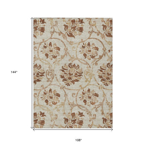 HomeRoots 9' Terra Cotta Floral Area Rug - Durable, Washable Design for Indoor & Outdoor Spaces, Timeless Style 9' X 12' 585680