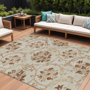HomeRoots 9' Terra Cotta Floral Area Rug - Durable, Washable Design for Indoor & Outdoor Spaces, Timeless Style 9' X 12' 585680