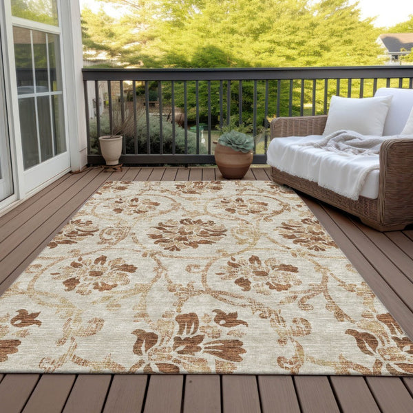 HomeRoots 9' Terra Cotta Floral Area Rug - Durable, Washable Design for Indoor & Outdoor Spaces, Timeless Style 9' X 12' 585680