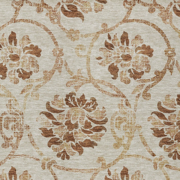 HomeRoots 9' Terra Cotta Floral Area Rug - Durable, Washable Design for Indoor & Outdoor Spaces, Timeless Style 9' X 12' 585680