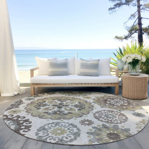 Homeroots 3' Beige Taupe And Brown Floral Medallion Rug - Washable Indoor Outdoor Area For Versatile Spaces 8' Round Polyester 585684