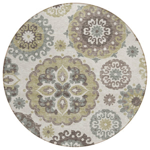 HomeRoots 5' Elegant Floral Medallion Area Rug – Durable, Washable, Indoor/Outdoor Design for Every Space 8' Round 585684