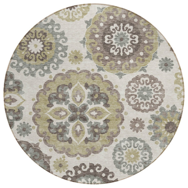 HomeRoots 5' Elegant Floral Medallion Area Rug – Durable, Washable, Indoor/Outdoor Design for Every Space 8' Round 585684