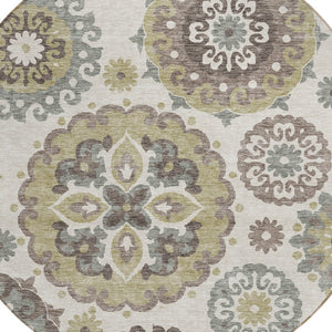 Homeroots 3' Beige Taupe And Brown Floral Medallion Rug - Washable Indoor Outdoor Area For Versatile Spaces 8' Round Polyester 585684