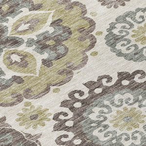 Homeroots 3' Beige Taupe And Brown Floral Medallion Rug - Washable Indoor Outdoor Area For Versatile Spaces 8' Round Polyester 585684