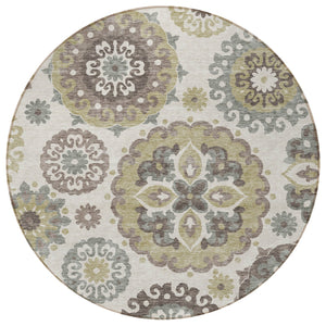 Homeroots 3' Beige Taupe And Brown Floral Medallion Rug - Washable Indoor Outdoor Area For Versatile Spaces 8' Round Polyester 585684